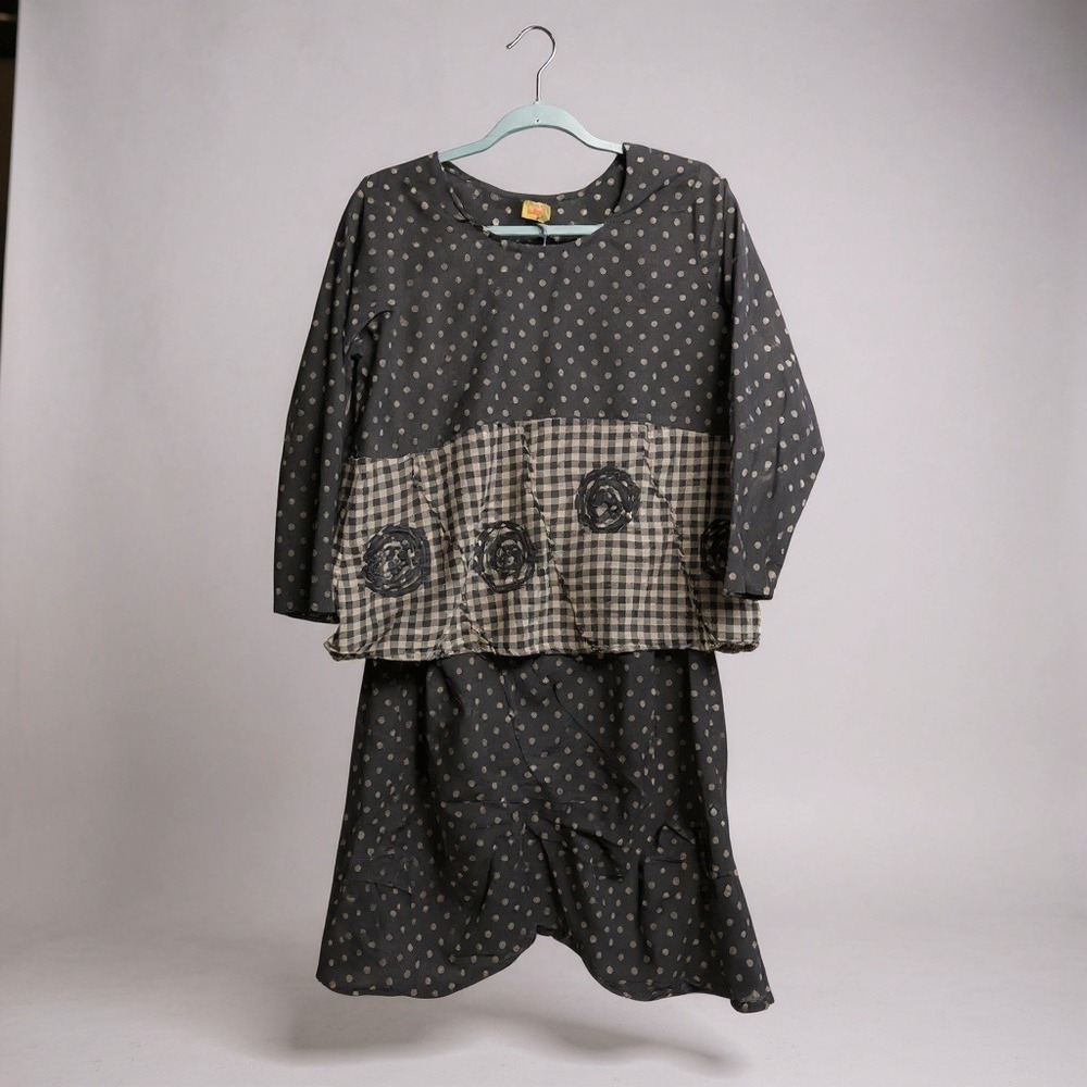 Tulip Women's Polka Dot Gingham Patchwork‎ Boho Style Top & Skirt Set XS